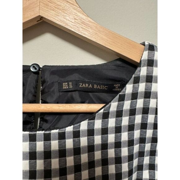 Zara Basic Spring Summer Dress Gingham Cap Sleeve Fit & Flare Size M - Picture 5 of 14